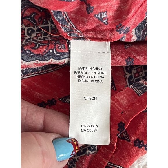 Lucky Brand Women's Sz S Red & Blue Sleeveless V Neck 100% Silk Trapeze Tank Top - Picture 5 of 7